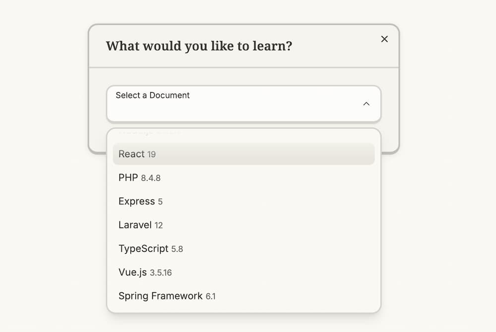 Choosing documentation in Docroot dashboard